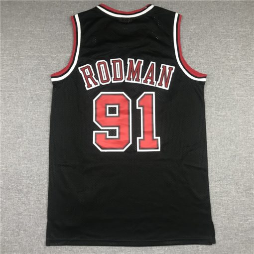 Dennis Rodman 91 Chicago Bulls Black Hardwood Classics Jersey