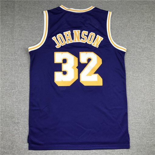 Earvin Johnson 32 LA Lakers Hardwood Classics Swingman Purple Gold Jersey