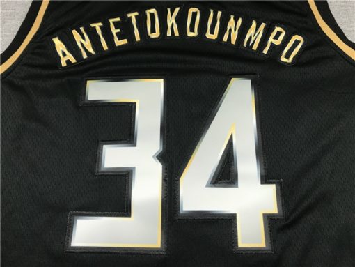 Giannis Antetokounmpo 34 Milwaukee Bucks 2020-21 Black Golden Edition Jersey