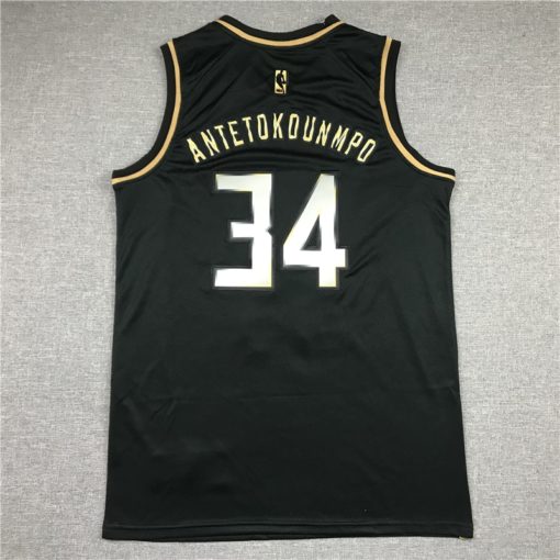 Giannis Antetokounmpo 34 Milwaukee Bucks 2020-21 Black Golden Edition Jersey