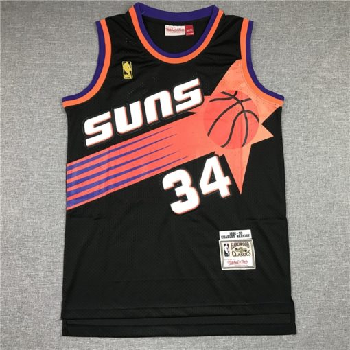 Charles Barkley 34 Phoenix Suns M&N Black Home Throwback Jersey