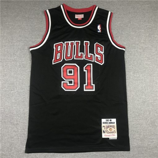 Dennis Rodman 91 Chicago Bulls Black Hardwood Classics Jersey