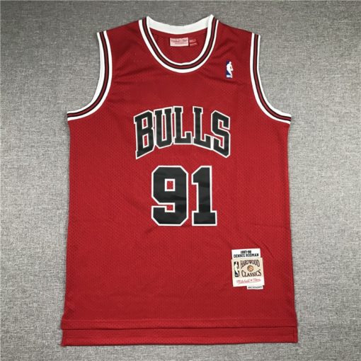 Dennis Rodman 91 Chicago Bulls M&N Red Retro Classic Swingman Jersey