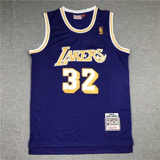 Earvin Johnson 32 LA Lakers Hardwood Classics Swingman Purple Gold Jersey