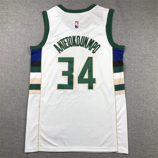 Giannis Antetokounmpo 34 Bucks 2021 White Association Swingman Jersey back