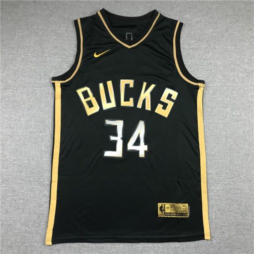 Giannis Antetokounmpo 34 Milwaukee Bucks 2020-21 Black Golden Edition Jersey