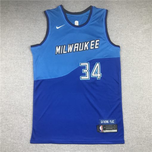 Giannis Antetokounmpo 34 Milwaukee Bucks 2020-21 City Edition Blue Jersey