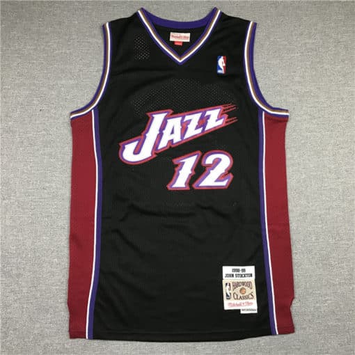 John Stockton 12 Utah Jazz 96-97 M&N Black Jersey