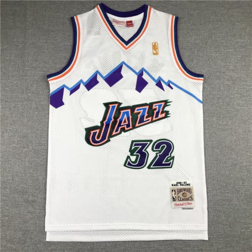 Karl Malone 32 Utah Jazz 96-97 White Throwback Jersey