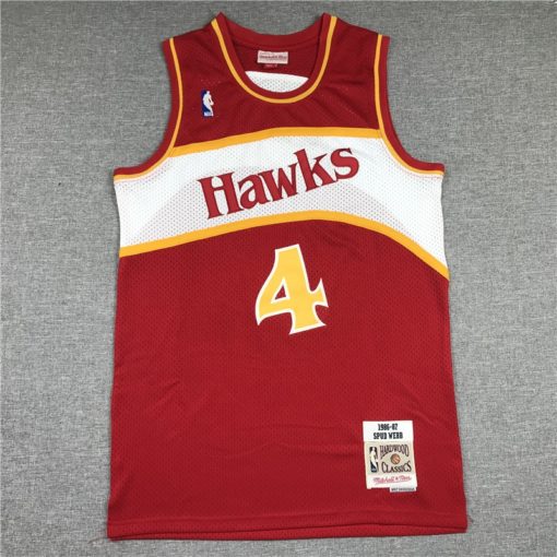 Spud Webb 4 Atlanta Hawks Road 1986-87 Swingman Red Jersey