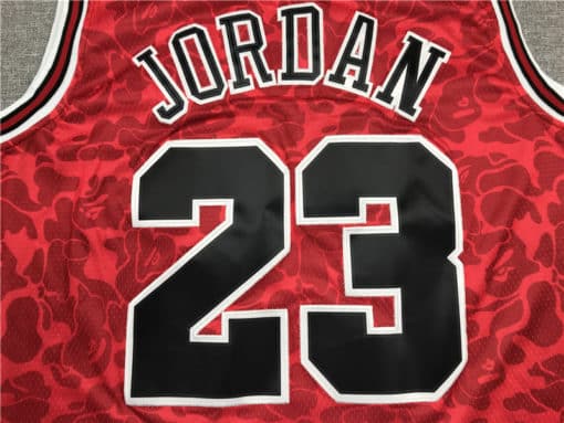 Michael Jordan 23 Bulls Bape ABC Basketball Swingman Red Jersey