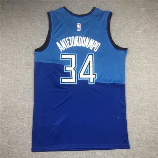 Giannis Antetokounmpo 34 Milwaukee Bucks 2020-21 City Edition Blue Jersey