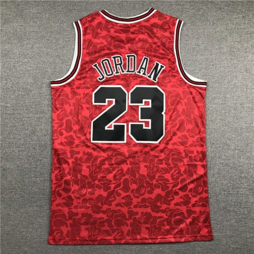 Michael Jordan 23 Bulls Bape ABC Basketball Swingman Red Jersey