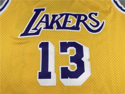 Wilt Chamberlain 13 Los Angeles Lakers 1971-72 Gold Hardwood Classic Jersey logo