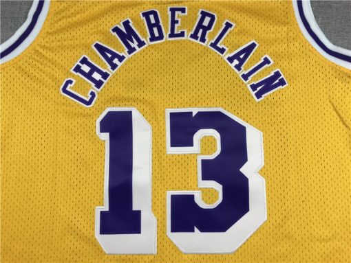 Wilt Chamberlain 13 Los Angeles Lakers 1971-72 Gold Hardwood Classic Jersey name