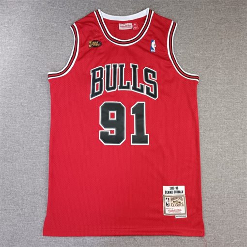 Dennis Rodman #91 Chicago Bulls Red 1997-98 Final Jersey