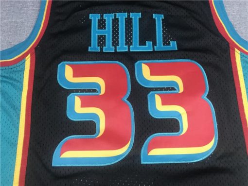 Men's Detroit Pistons #33 Grant Hill 98-99 Black Throwback Jersey name