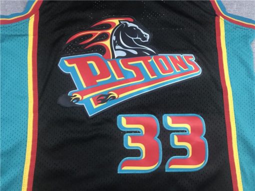 Men's Detroit Pistons #33 Grant Hill 98-99 Black Throwback Jersey number