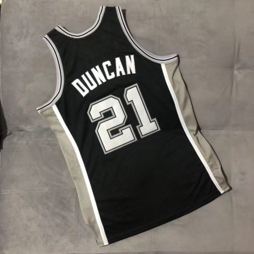 Tim Duncan 21 San Antonio Spurs 2001-02 Black Jersey back