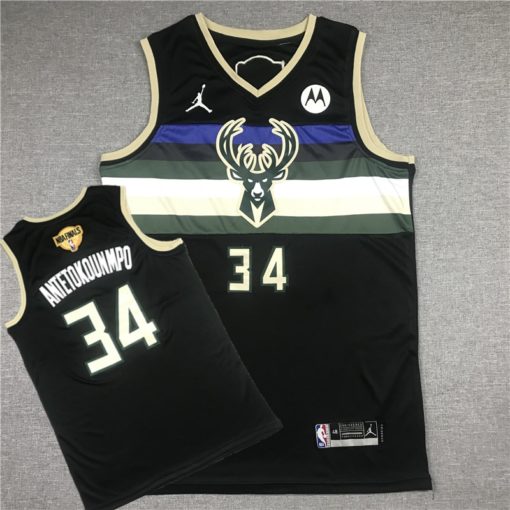 Giannis Antetokounmpo 34 Bucks NBA Final Path 2021 Black Statement Edition Jersey