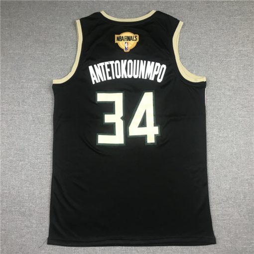 Giannis Antetokounmpo 34 Bucks NBA Final Path 2021 Black Statement Edition Jersey back