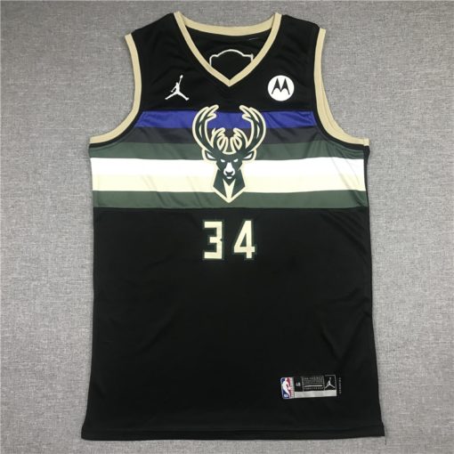 Giannis Antetokounmpo 34 Bucks NBA Final Path 2021 Black Statement Edition Jersey front