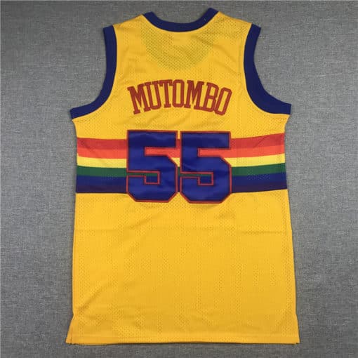 Dikembe Mutombo 55 Denver Nuggets 1991-92 M&N Yellow Jersey back
