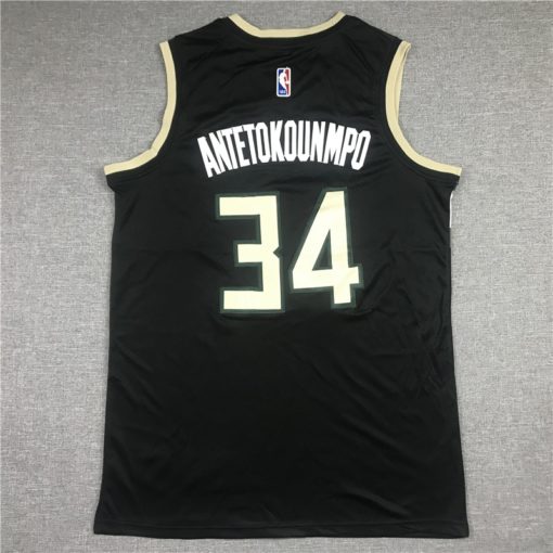 Giannis Antetokounmpo 34 Bucks 2021 Black Statement Edition Jersey back