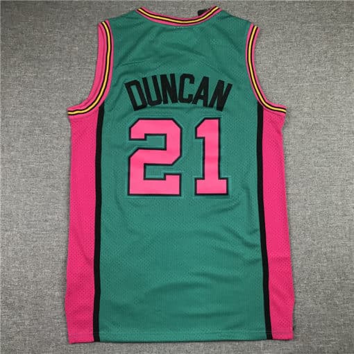 Tim Duncan 21 San Antonio Spurs 1998-99 Black Swingman Green Jersey back