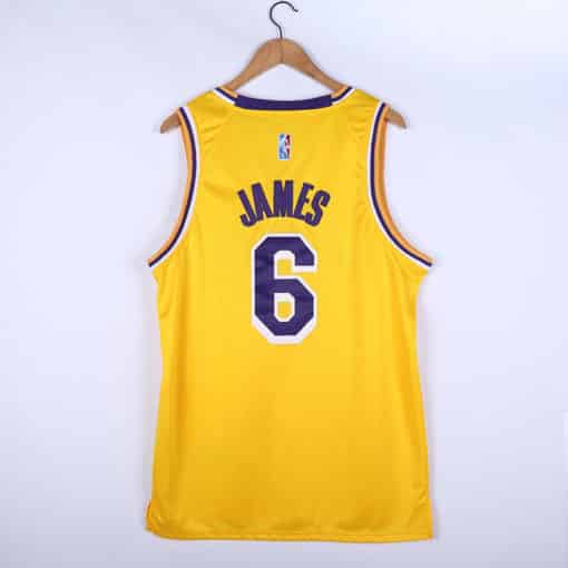 LeBron James 6 Los Angeles Lakers 2021 Gold Icon Swingman Jersey back