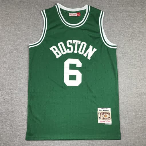 Men's Boston Celtics 6 Bill Russell Mitchell & Ness Kelly Green 1962-63 Hardwood Classics Swingman Jersey