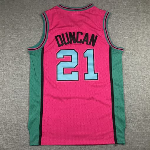 Tim Duncan 21 San Antonio Spurs 1998-99 Swingman Pink Jersey back