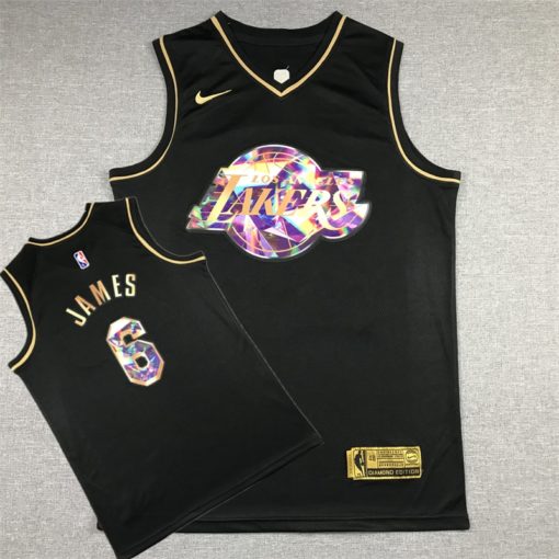 LeBron James 6 Los Angeles Lakers 2021-22 Black Gold Diamond 75th Season Jersey