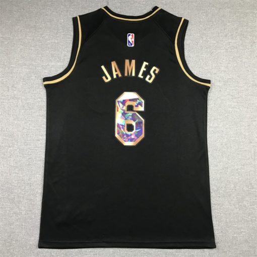 LeBron James 6 Los Angeles Lakers 2021-22 Black Gold Diamond 75th Season Jersey back