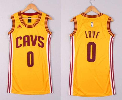 Women NBA Cleveland Cavaliers 0 Kevin Love Yellow Dress Jersey