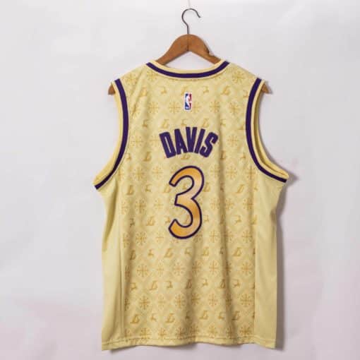 Anthony Davis #3 Los Angeles Lakers Gold Christmas Edition Jerseys back