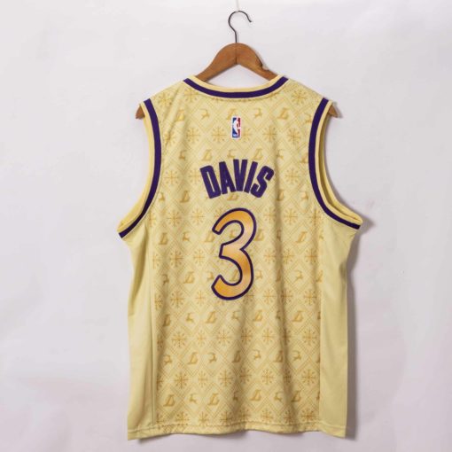 Anthony Davis #3 Los Angeles Lakers Gold Christmas Edition Jerseys back