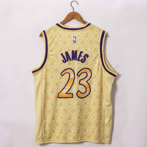 LeBron James #23 Los Angeles Lakers Gold Christmas Edition Jerseys back