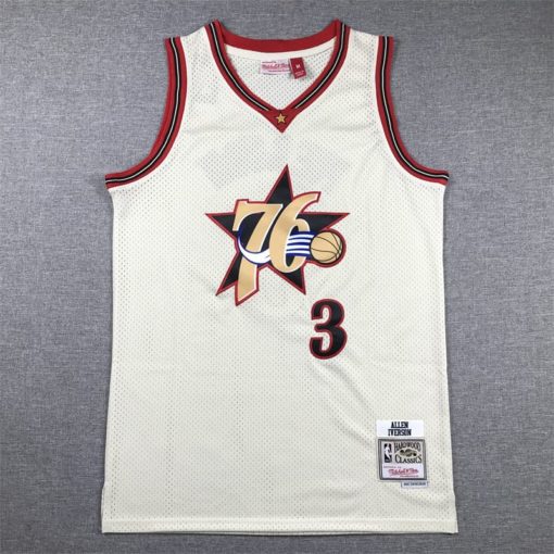 Allen Iverson Philadelphia 76ers Cream Chainstitch Swingman Jersey