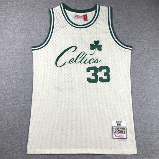 Larry Bird Boston Celtics Chainstitch Swingman Jersey - Cream